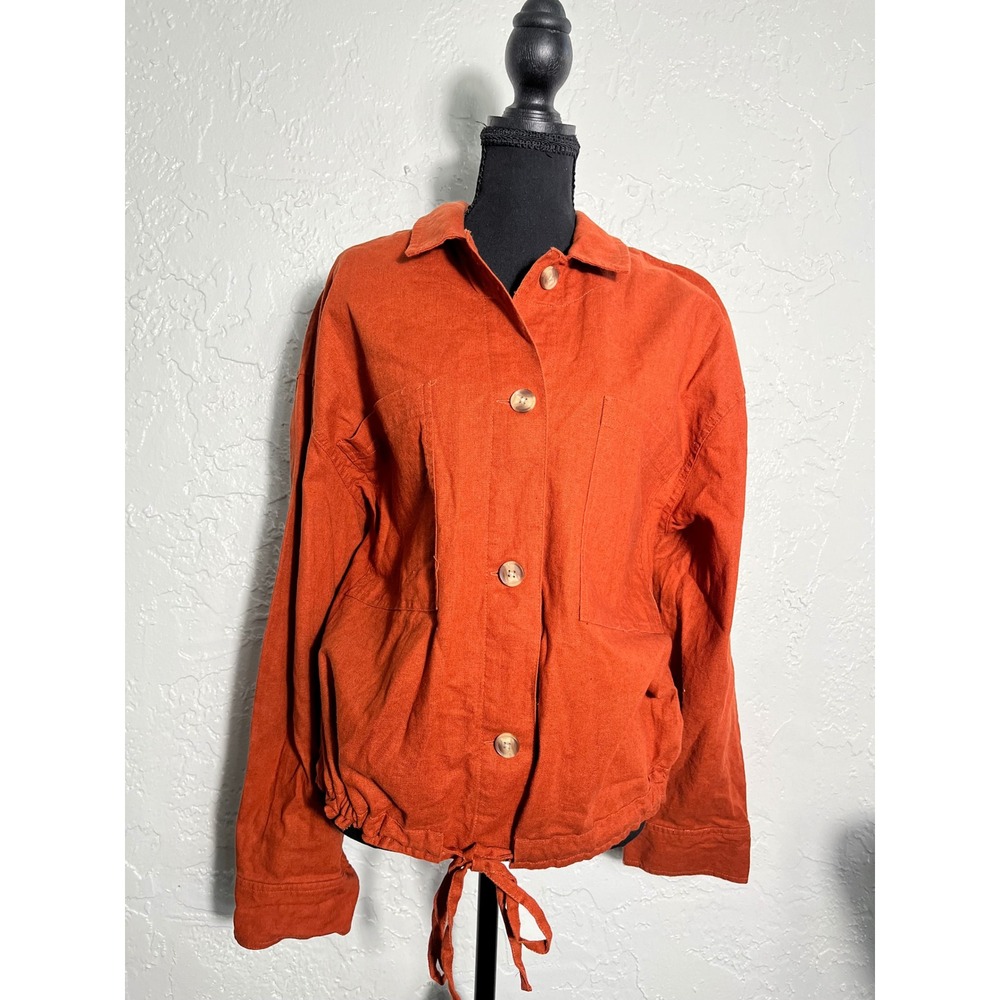 DIP Rust Orange Linen Cotton Utility Jacket Shacket Drawstring Hem XL